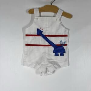 Vintage 80s Baby 6 Months Blue Dot Giraffe Romper Seersucker Cradlecraft Overall
